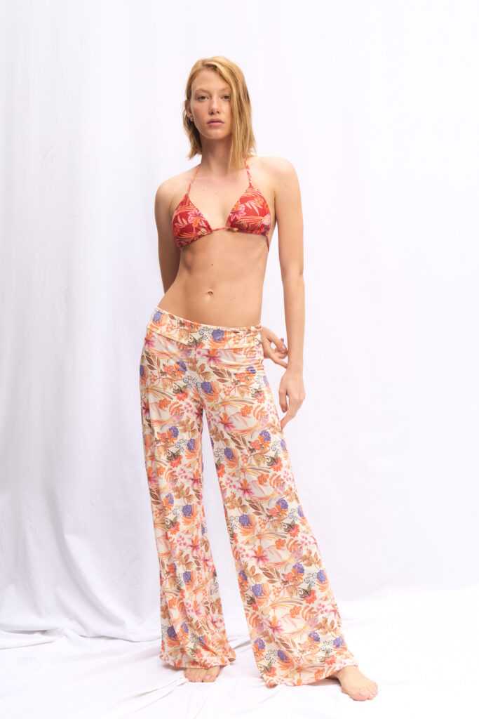 PANTALÓN ROCIO LYCRA ECRU FLORES TROPICAL