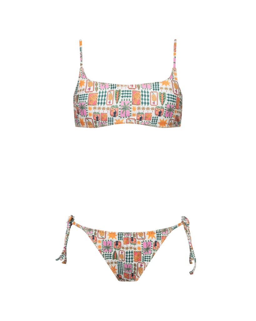 BIKINI NINA CROCHET REVERSIBLE ECRU VERDE TROPICAL