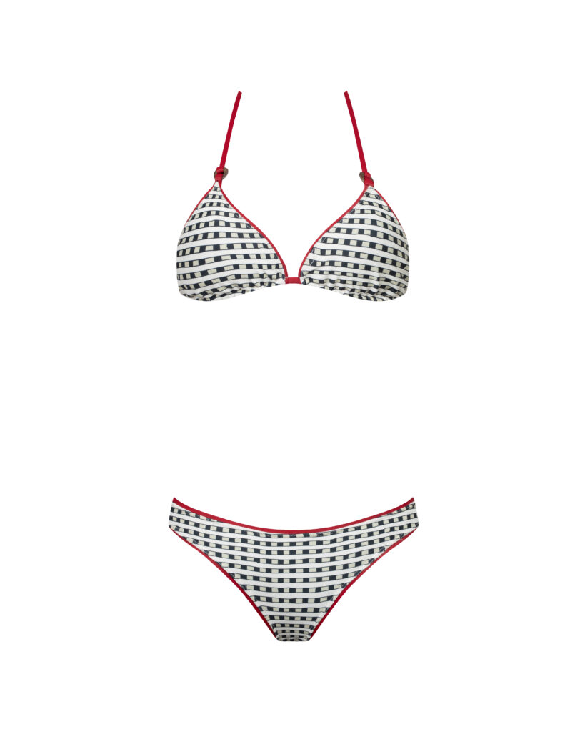 BIKINI JULIANA SESGO ARG ECRU NEGRO CUADRADOS RED