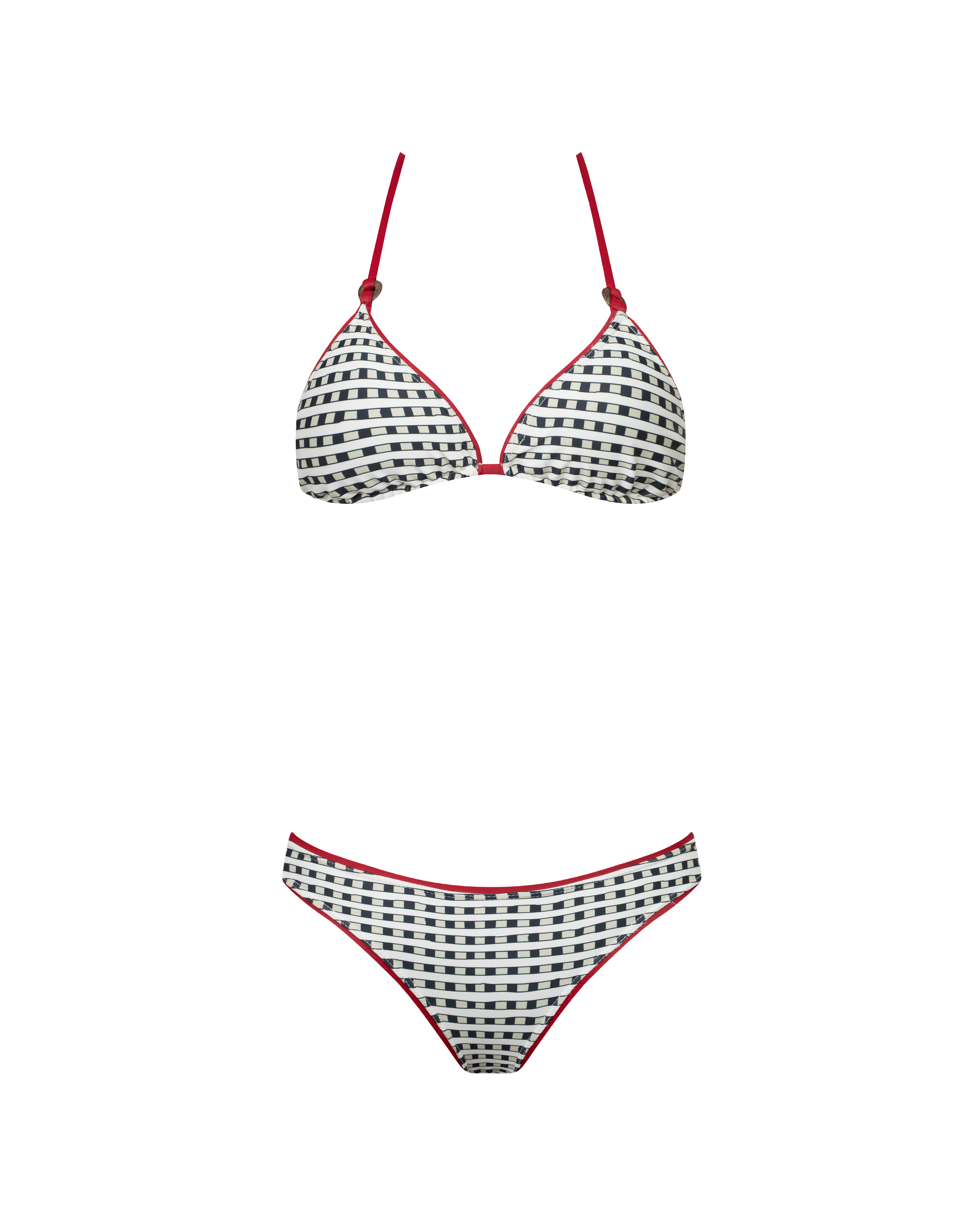 BIKINI JULIANA SESGO ARG ECRU NEGRO CUADRADOS RED