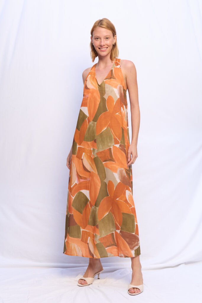 VESTIDO SOLANGE TERRACOTA HOJAS