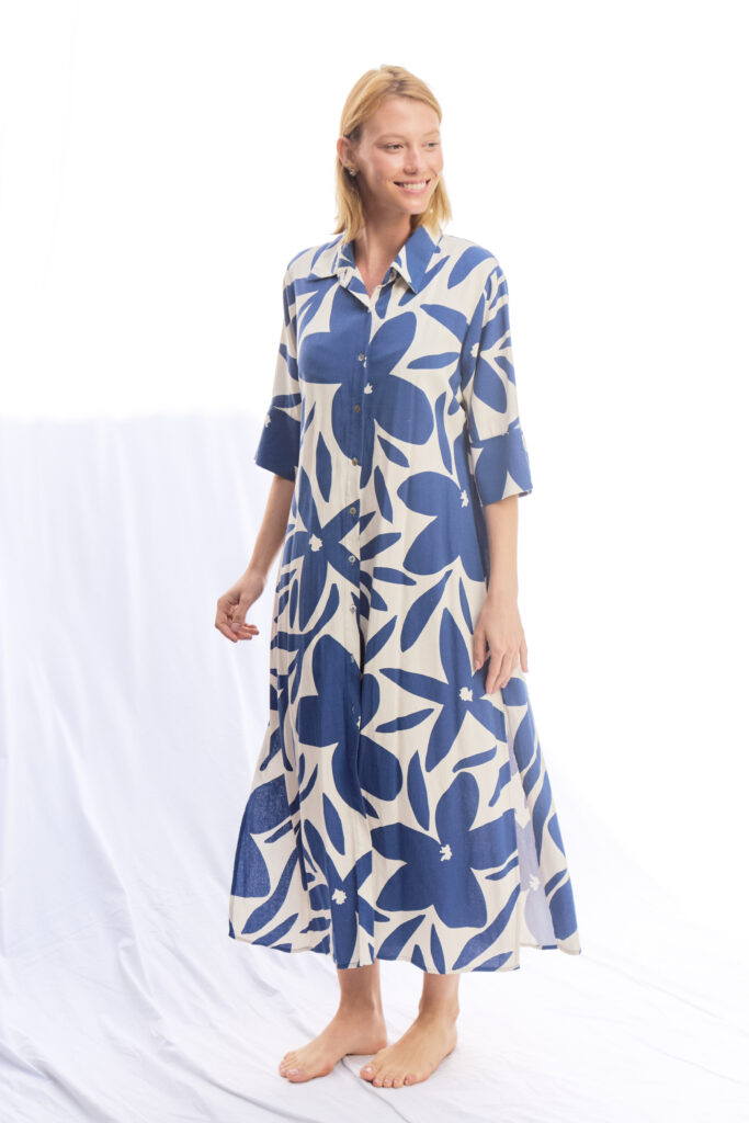 VESTIDO CAMISERO CAMI AZUL MARINO CON BLANCO