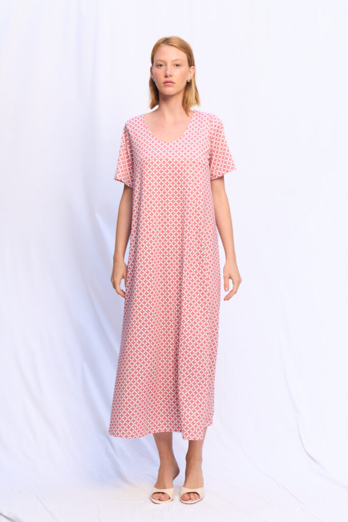 VESTIDO ALMA LYCRA PALO ROSA GEOMÉTRICO