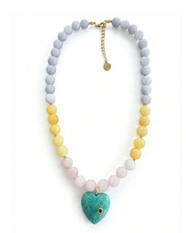 Amazonite Heart and Pink Quartz Beaded