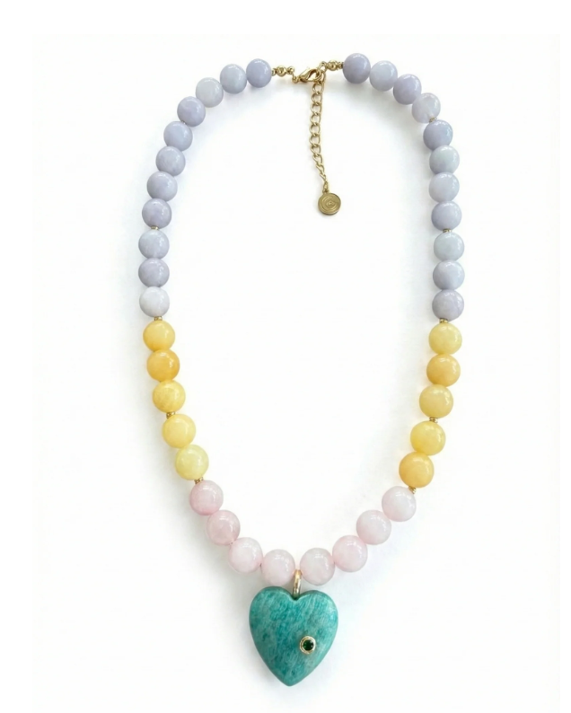 BIKINI ALICE VERDE MOSTAZA + AMAZONITE HEART BEADED NECKLACE - Imagen 3