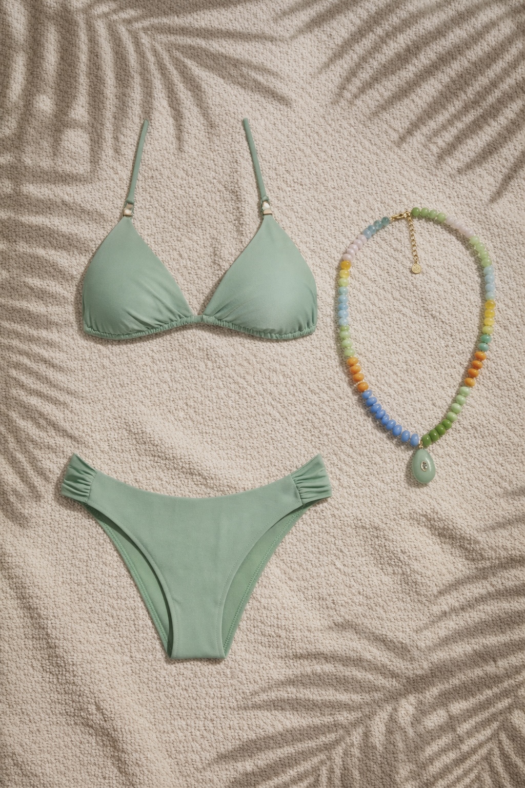BIKINI JULIANA VERDE OLIVA + BEADED FLOWERS CHARM