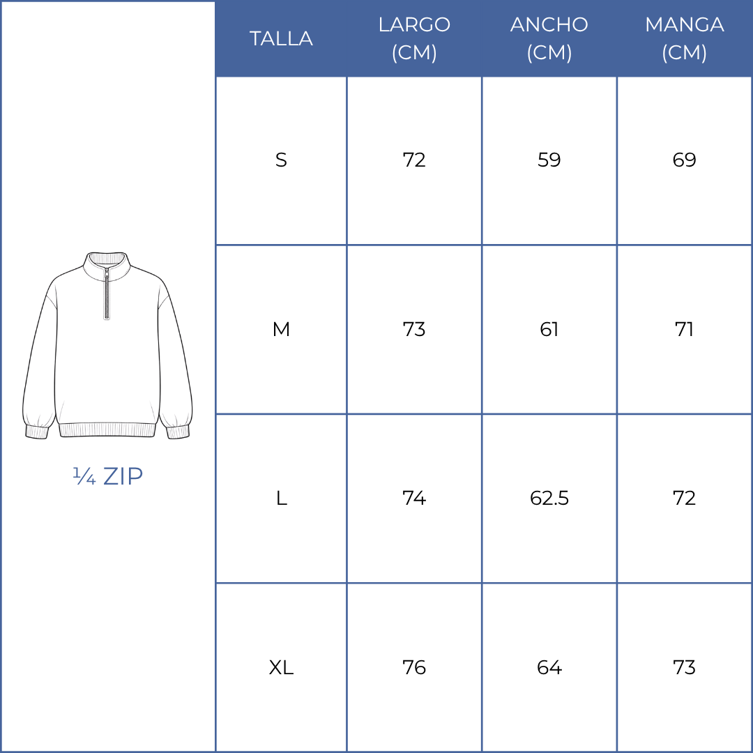 Guia de talla de 1/4 ZIP JACKETS