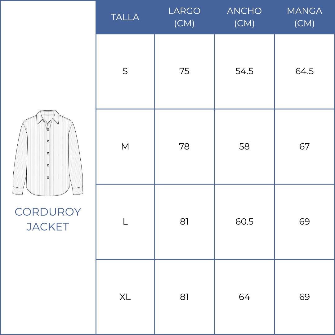 Guia de talla de CORDUROY JACKETS